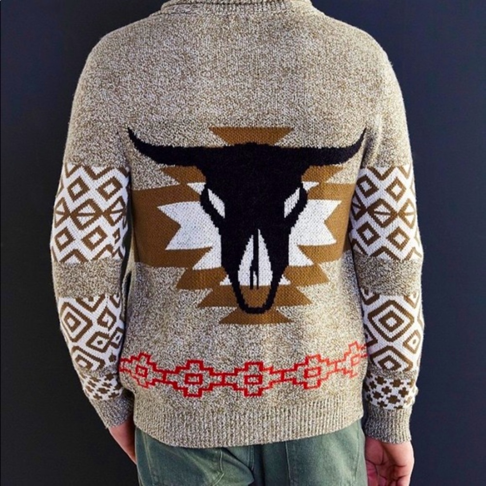 ISO Koto Cardigan Sweater Bull Bison Skull Southwestern M or L